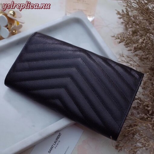 Replica YSL Fake Saint Laurent Large Monogram Flap All Black Wallet 4