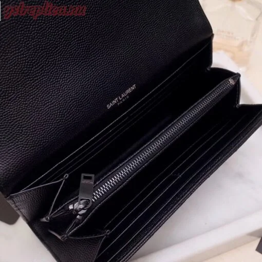 Replica YSL Fake Saint Laurent Large Monogram Flap All Black Wallet 5