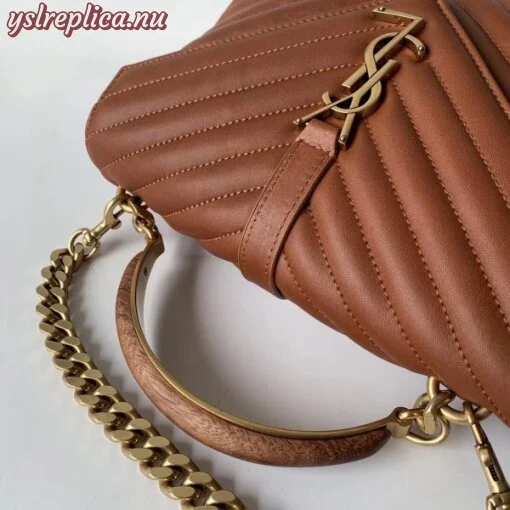 Replica YSL Fake Saint Laurent College Medium Bag In Brown Matelasse Leather 4
