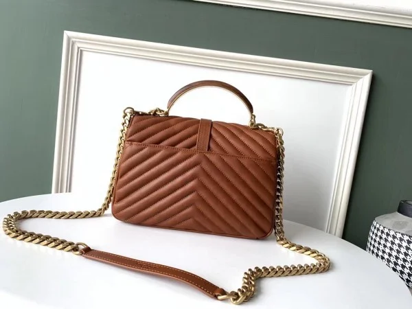 Replica YSL Fake Saint Laurent College Medium Bag In Brown Matelasse Leather 5