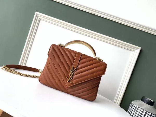 Replica YSL Fake Saint Laurent College Medium Bag In Brown Matelasse Leather 6