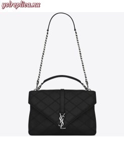 Replica YSL Fake Saint Laurent Black Large Stitched Diamond Matelasse College Bag