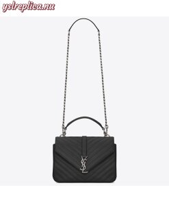 Replica YSL Fake Saint Laurent Medium College Bag In Black Goatskin Leather