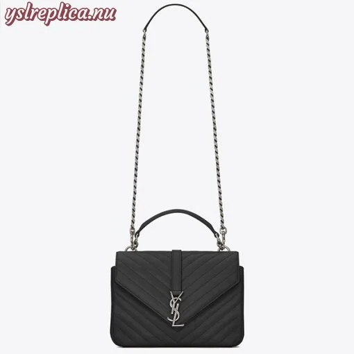 Replica YSL Fake Saint Laurent Medium College Bag In Black Goatskin Leather
