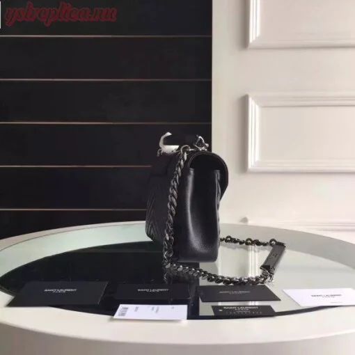 Replica YSL Fake Saint Laurent Medium College Bag In Black Goatskin Leather 2