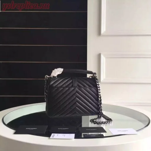 Replica YSL Fake Saint Laurent Medium College Bag In Black Goatskin Leather 3