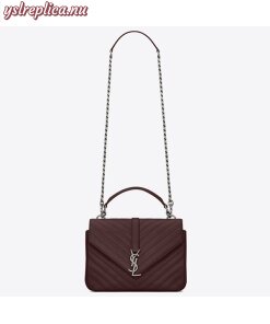 Replica YSL Fake Saint Laurent Medium College Bag In Bordeaux Goatskin Leather