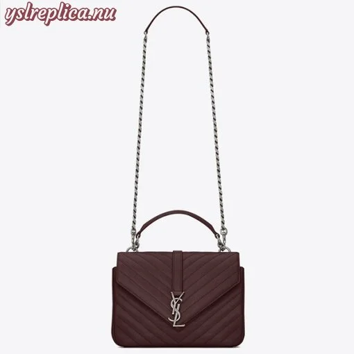 Replica YSL Fake Saint Laurent Medium College Bag In Bordeaux Goatskin Leather