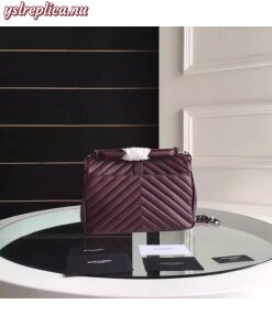 Replica YSL Fake Saint Laurent Medium College Bag In Bordeaux Goatskin Leather 2