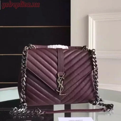 Replica YSL Fake Saint Laurent Medium College Bag In Bordeaux Goatskin Leather 7