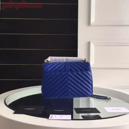 Replica YSL Fake Saint Laurent Medium College Bag In Blue Goatskin Leather 3