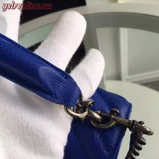 Replica YSL Fake Saint Laurent Medium College Bag In Blue Goatskin Leather 6