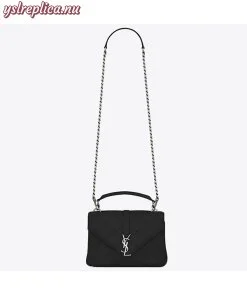 Replica YSL Fake Saint Laurent Medium College Bag In Black Matelasse Leather