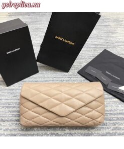 Replica YSL Fake Saint Laurent Sade Puffer Envelope Clutch In Beige Lambskin 2