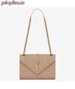 Replica YSL Fake Saint Laurent Medium Envelope Bag In Beige Grained Leather