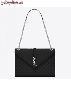 Replica YSL Fake Saint Laurent Envelope Large Bag In Noir Grained Leather