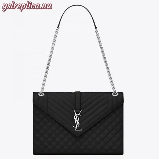 Replica YSL Fake Saint Laurent Envelope Large Bag In Noir Grained Leather