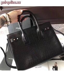 Replica YSL Fake Saint Laurent Small Sac de Jour Souple Bag In Black Crocodile Leather