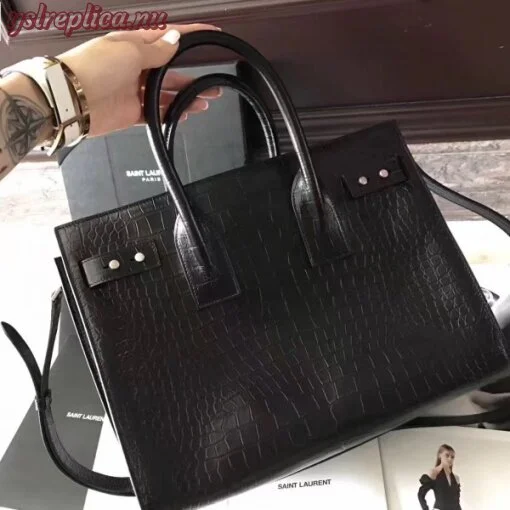 Replica YSL Fake Saint Laurent Small Sac de Jour Souple Bag In Black Crocodile Leather