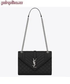 Replica YSL Fake Saint Laurent Medium Envelope Bag In Noir Grained Leather