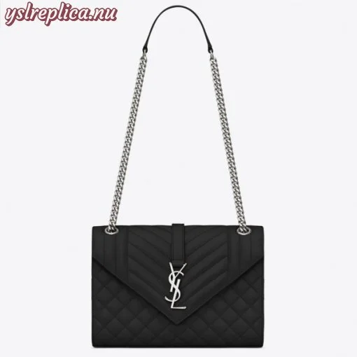 Replica YSL Fake Saint Laurent Medium Envelope Bag In Noir Grained Leather