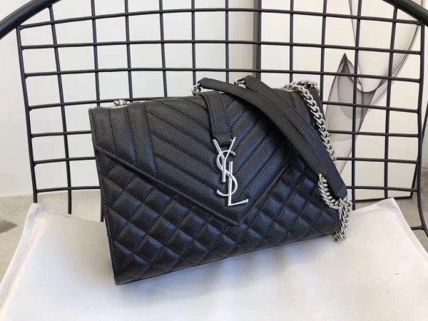 Replica YSL Fake Saint Laurent Medium Envelope Bag In Noir Grained Leather 8