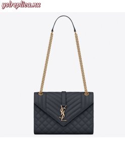 Replica YSL Fake Saint Laurent Medium Envelope Bag In Navy Blue Grained Leather