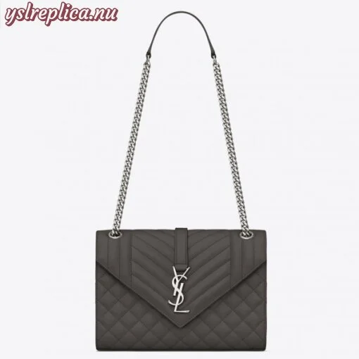 Replica YSL Fake Saint Laurent Medium Envelope Bag In Grey Grained Leather