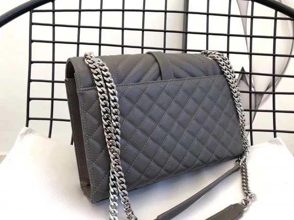 Replica YSL Fake Saint Laurent Medium Envelope Bag In Grey Grained Leather 2