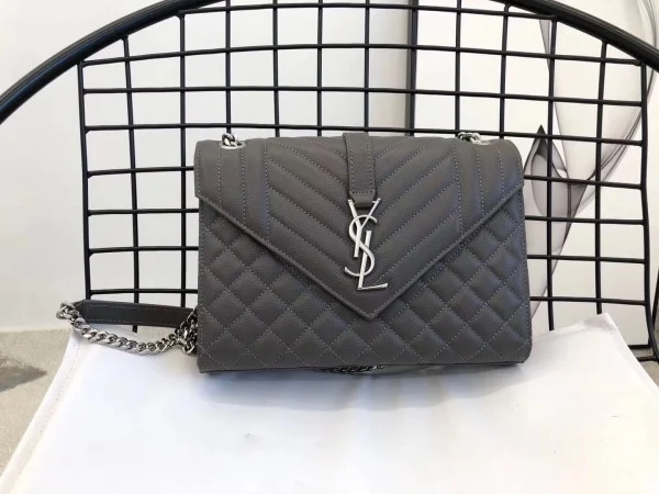 Replica YSL Fake Saint Laurent Medium Envelope Bag In Grey Grained Leather 7