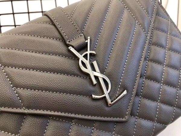 Replica YSL Fake Saint Laurent Medium Envelope Bag In Grey Grained Leather 9