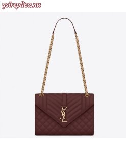 Replica YSL Fake Saint Laurent Medium Envelope Bag In Bordeaux Grained Leather