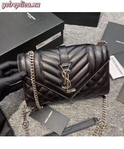 Replica YSL Fake Saint Laurent Small Envelope Bag In Noir Grained Leather 2