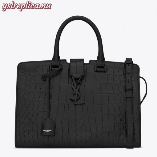 Replica YSL Fake Saint Laurent All Black Small Cabas YSL Crocodile Embossed Bag