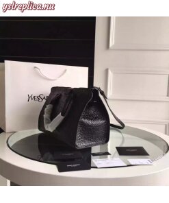 Replica YSL Fake Saint Laurent All Black Small Cabas YSL Crocodile Embossed Bag 2