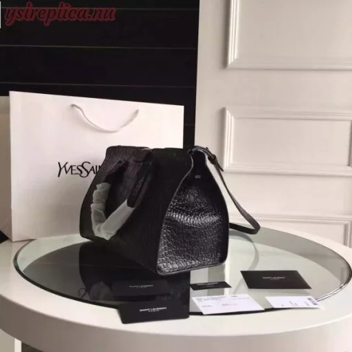 Replica YSL Fake Saint Laurent All Black Small Cabas YSL Crocodile Embossed Bag 2