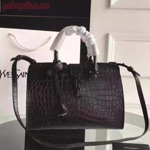 Replica YSL Fake Saint Laurent All Black Small Cabas YSL Crocodile Embossed Bag 7