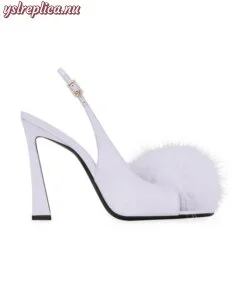 Replica YSL Saint Laurent Mae Slingback Sandals In Crepe Satin With Feathers