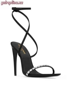 Replica YSL Saint Laurent Gloria Sandals In Crepe Satin With Rhinestones 2