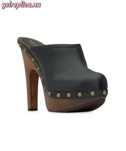 Replica YSL Saint Laurent Joan Platform Clogs in Smooth Leather and Wood 2