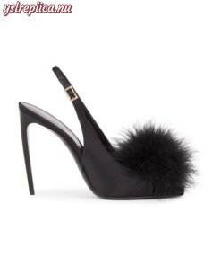 Replica YSL Saint Laurent Mae Slingback Sandals In Crepe Satin With Feathers