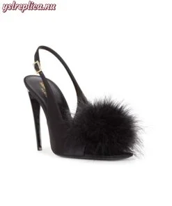 Replica YSL Saint Laurent Mae Slingback Sandals In Crepe Satin With Feathers 2