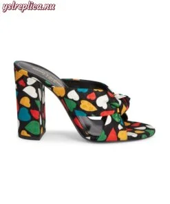 Replica YSL Saint Laurent Bianca Heart-Print Silk Sandals