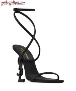 Replica YSL Saint Laurent Opyum Sandals in Crepe Satin and Rhinestones 2