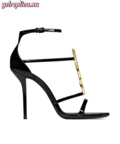 Replica YSL Saint Laurent Cassandra Sandals In Patent Leather With Gold-tone Monogram