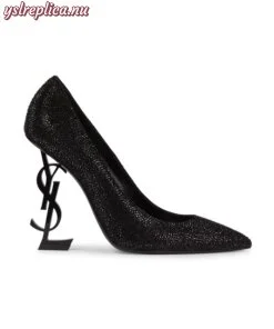 Replica YSL Saint Laurent Opyum Pumps In Suede And Rhinestones With Black Heel