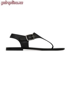 Replica YSL Saint Laurent Caleb Flat Sandals in Smooth Leather