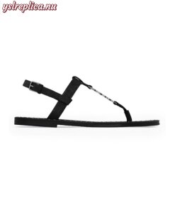 Replica YSL Saint Laurent Cassandra Flat Sandals In Suede With Silver-tone Monogram