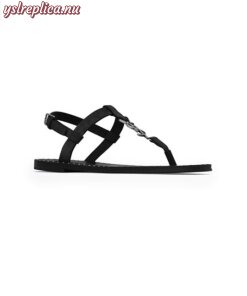 Replica YSL Saint Laurent Cassandra Flat Sandals In Suede With Silver-tone Monogram 2