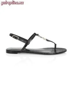 Replica YSL Saint Laurent Cassandra Croc-Embossed Leather Slingback Thong Sandals